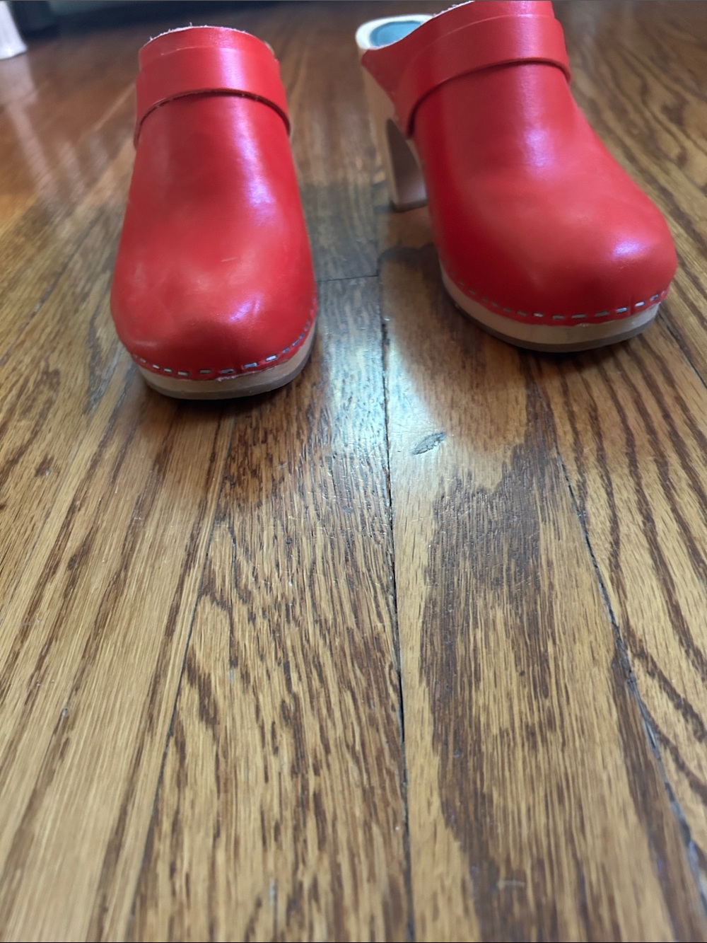 Swedish Hasbeens Red Leather Clogs Mules - Picture 7 of 7